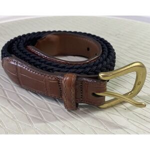 Brighton Men's Black Braided‎ Woven Cotton Belt W/Croc Embossed Leather Sz.34